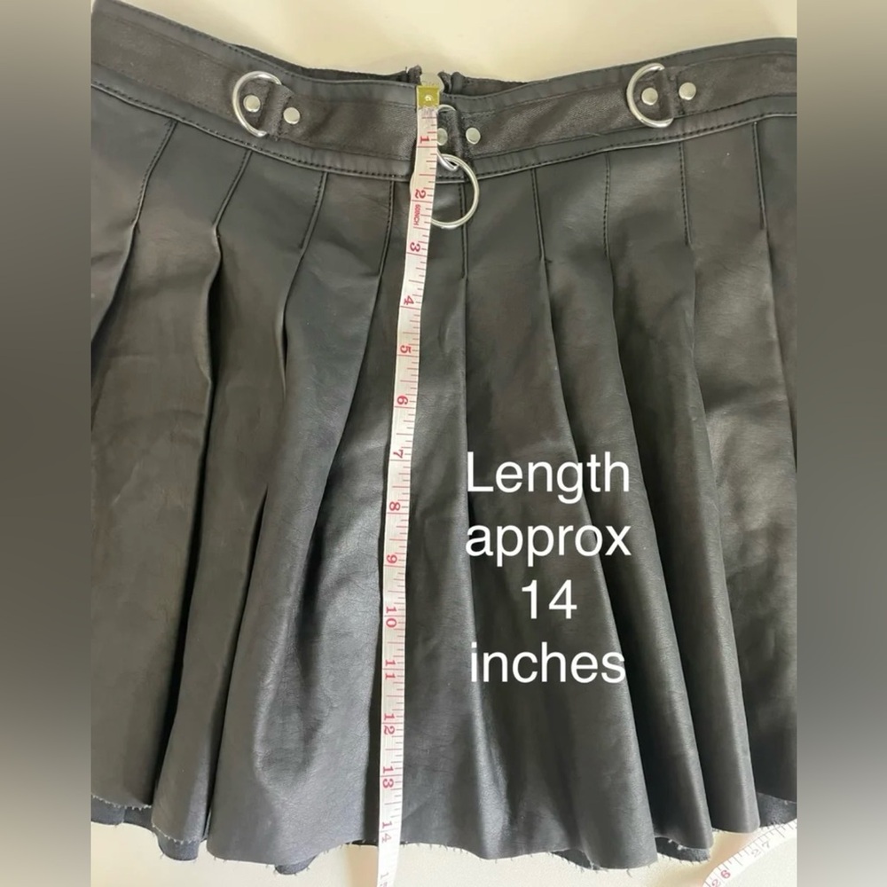 Current Mood Dolls Kill Spade Pleated Mini Skirt Black Vegan Leather - Picture 4 of 8